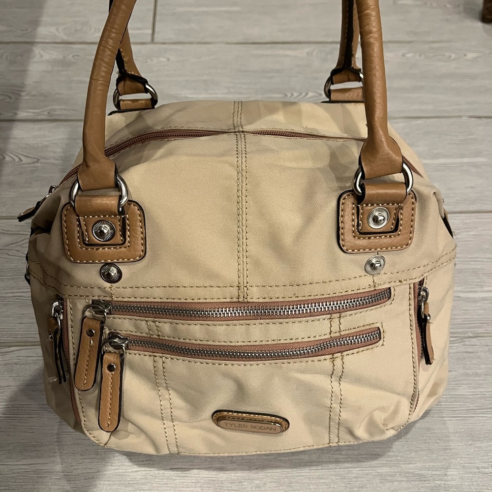 Tyler Rodan Cream and Brown Satchel with Leather Trim